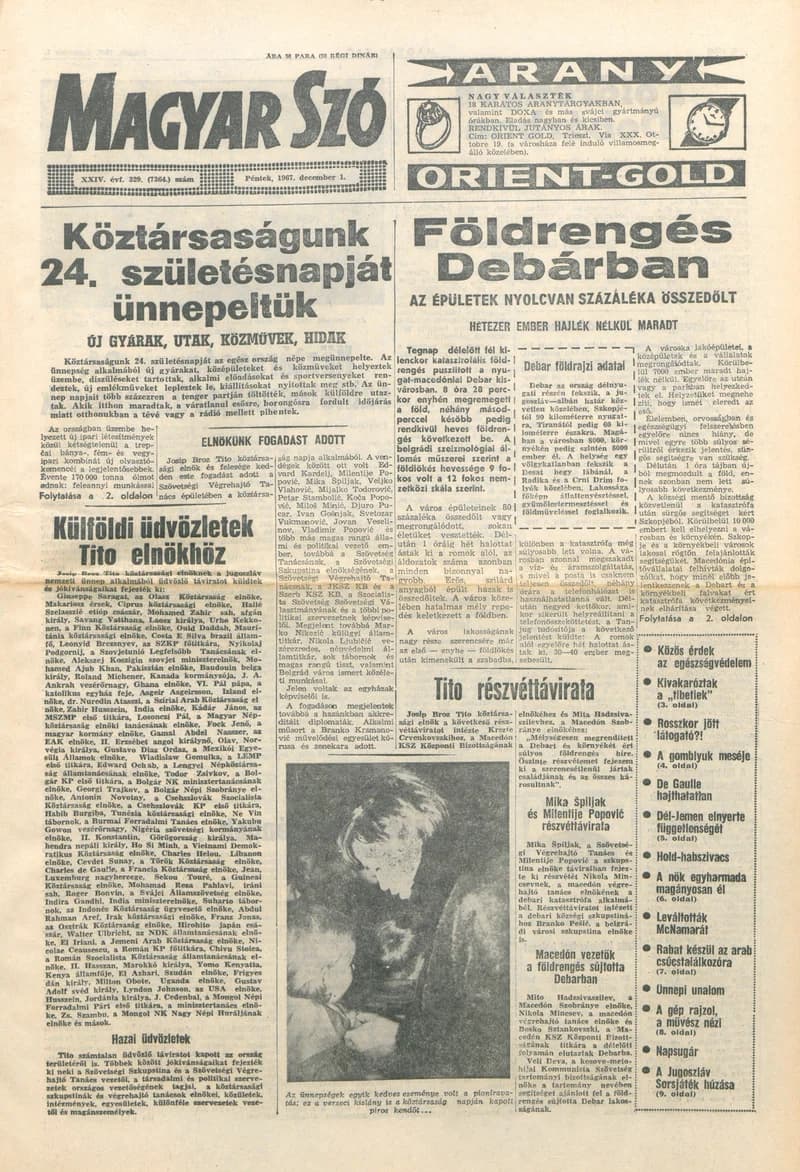 Magyar Szó, 24. évf. 1967. december 1. 329. sz. 1–16. oldal
