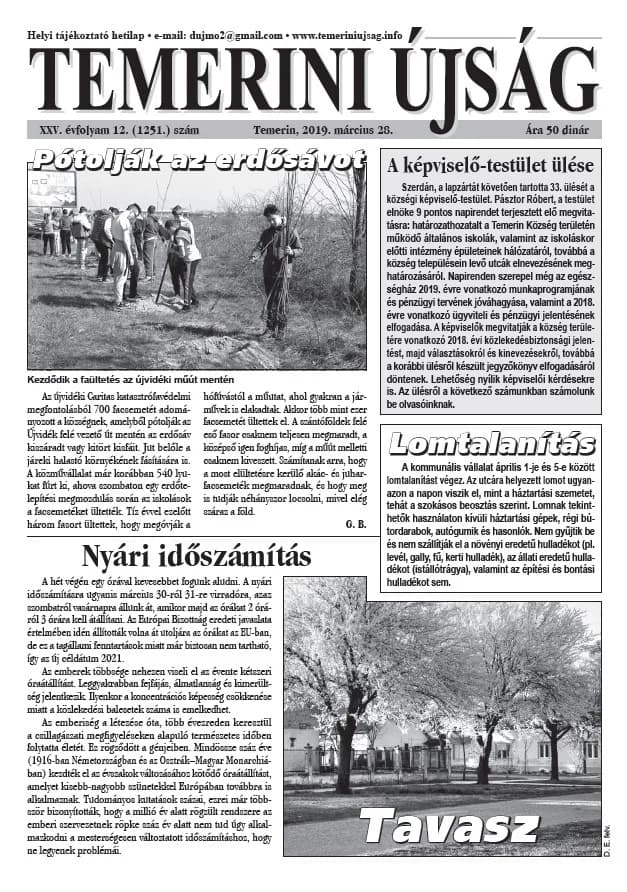Temerini Újság, 25. évf. 2019. március 28. 12. sz.
