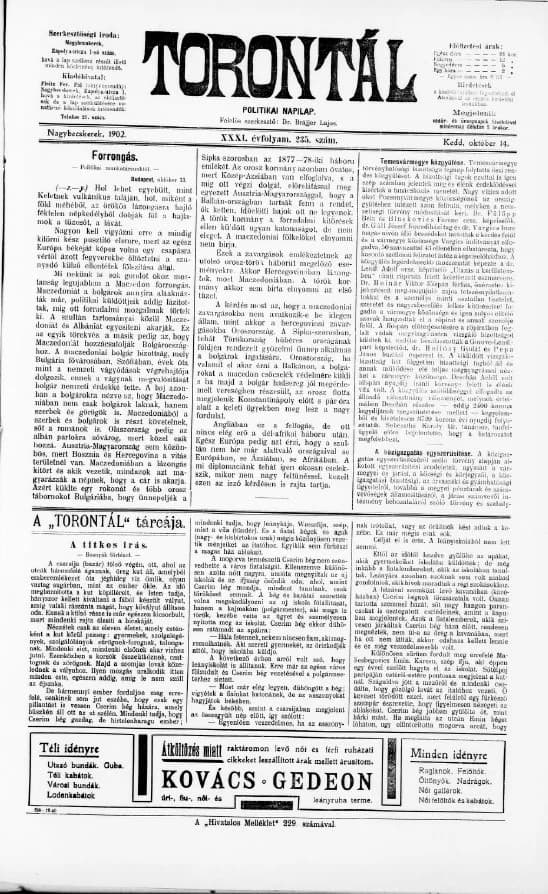 Torontál, 31. évf. 1902. október 14. 235. sz.