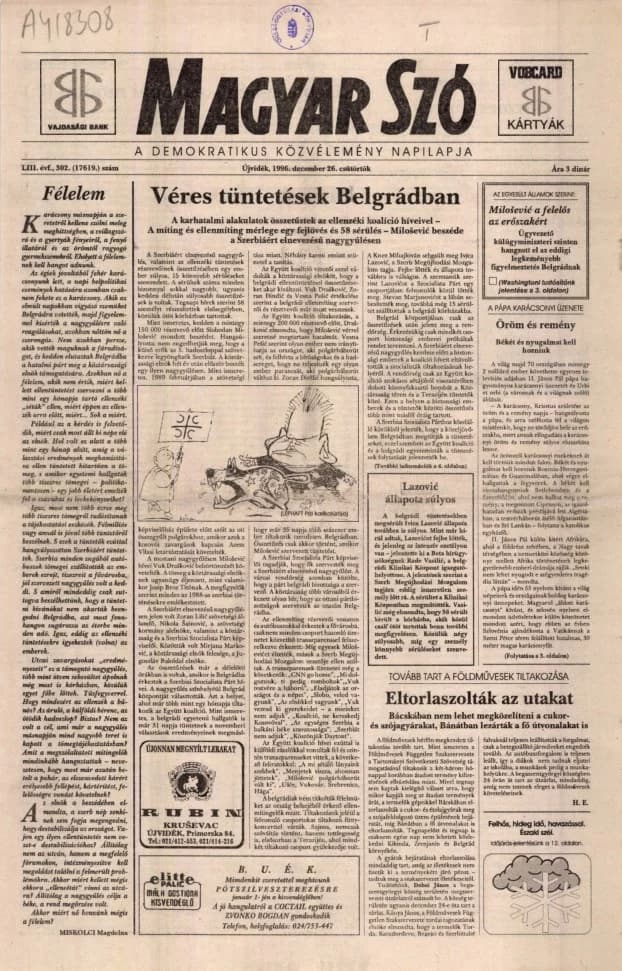 Magyar Szó, 53. évf. 1996. december 26. 302. sz. 1–16. oldal