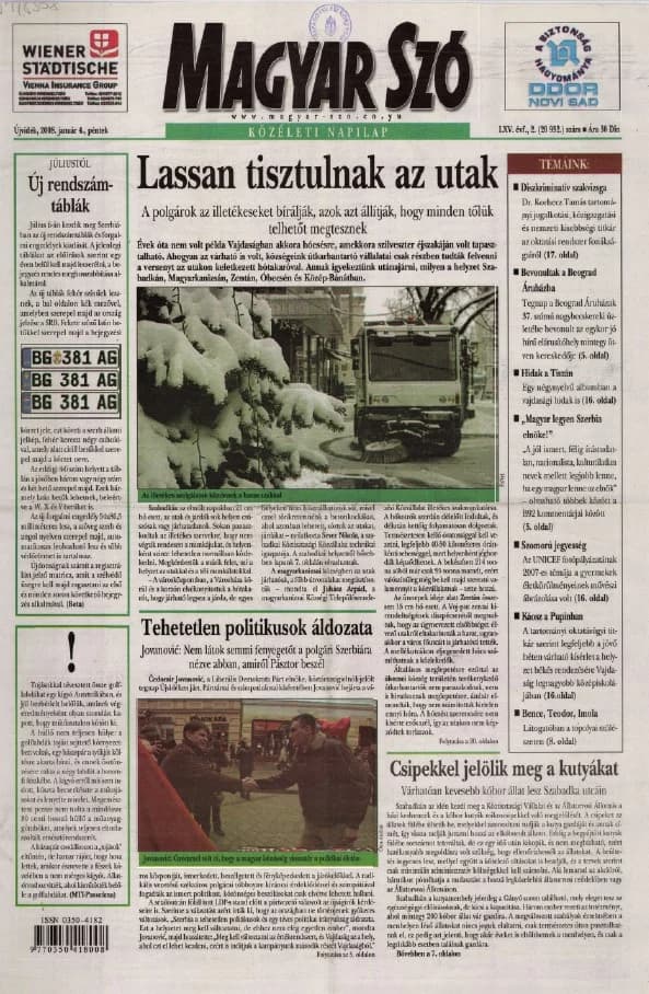 Magyar Szó, 65. évf. 2008. január 4. 2. sz. 1–20. oldal
