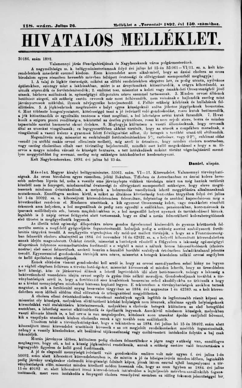 A Totontál  hivatalos melléklete, 5. évf. 1892. július 26. 118. sz.