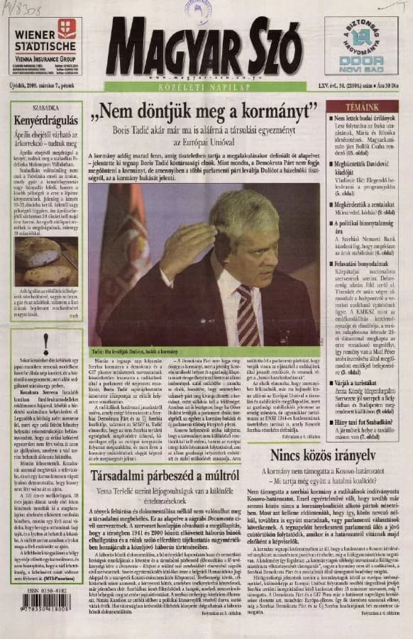 Magyar Szó, 65. évf. 2008. március 7. 54. sz. 1–20. oldal