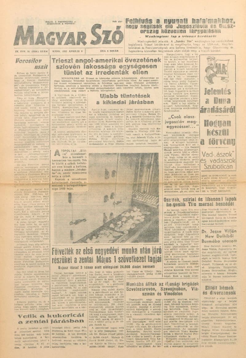 Magyar Szó, 9. évf. 1952. április 8. 86. sz. 1–6. oldal