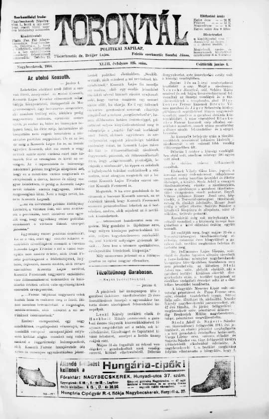Torontál, 43. évf. 1914. június 4. 125. sz.