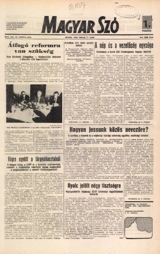 Magyar Szó, 46. évf. 1989. február 7. 35. sz. 1–20. oldal