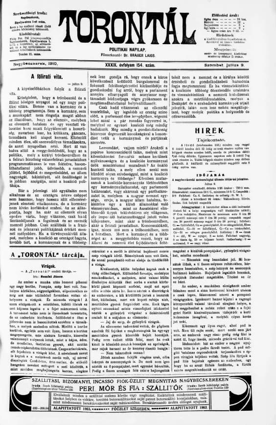 Torontál, 39. évf. 1910. július 9. 154. sz.