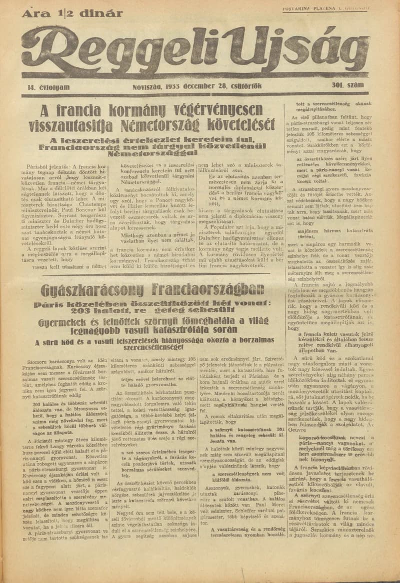 Reggeli Újság, 14. évf. 1933. december 28. 302. sz.