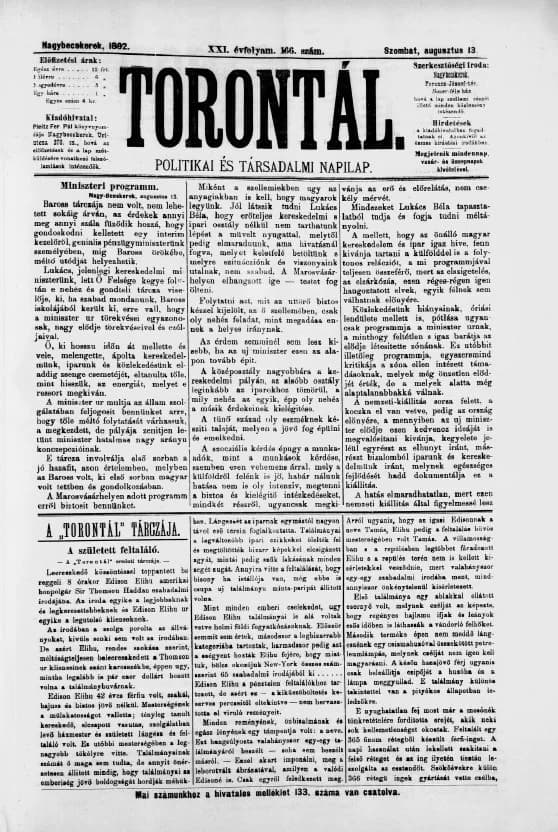 Torontál, 21. évf. 1892. augusztus 13. 166. sz.