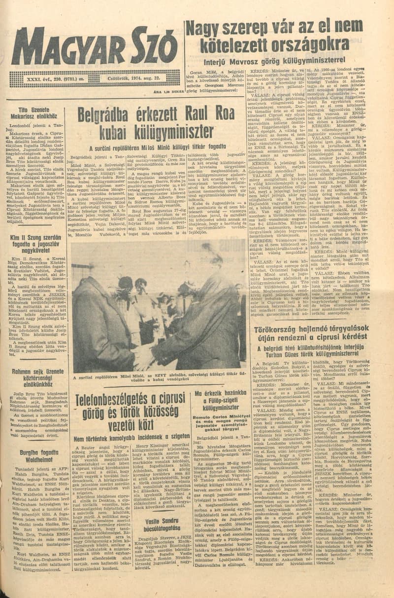 Magyar Szó, 31. évf. 1974. augusztus 22. 230. sz. 1–16. oldal