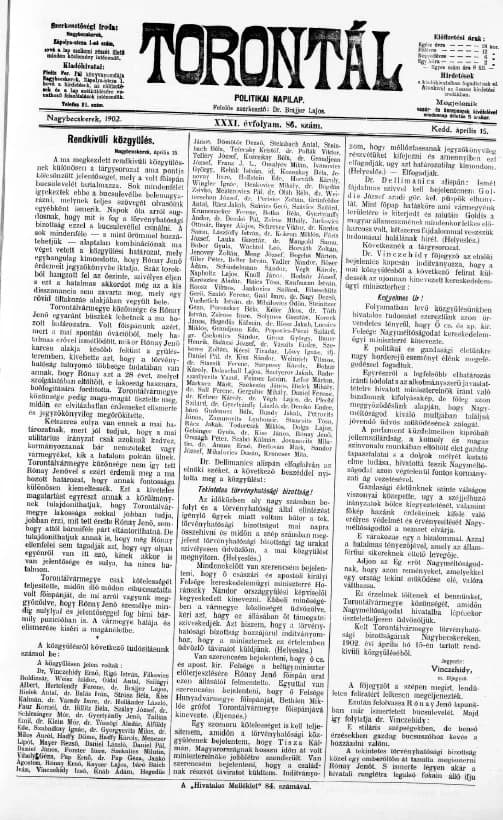 Torontál, 31. évf. 1902. április 15. 86. sz.