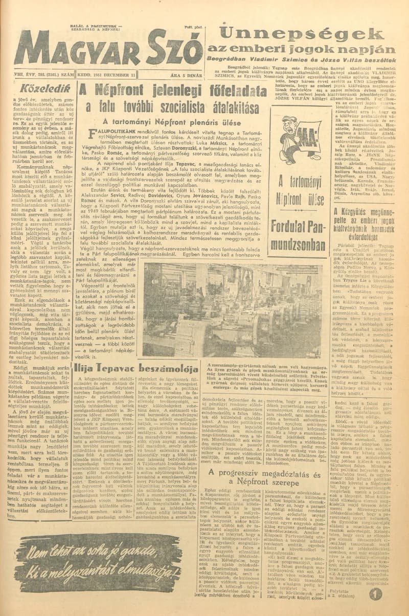 Magyar Szó, 8. évf. 1951. december 11. 292. sz. 1–6. oldal