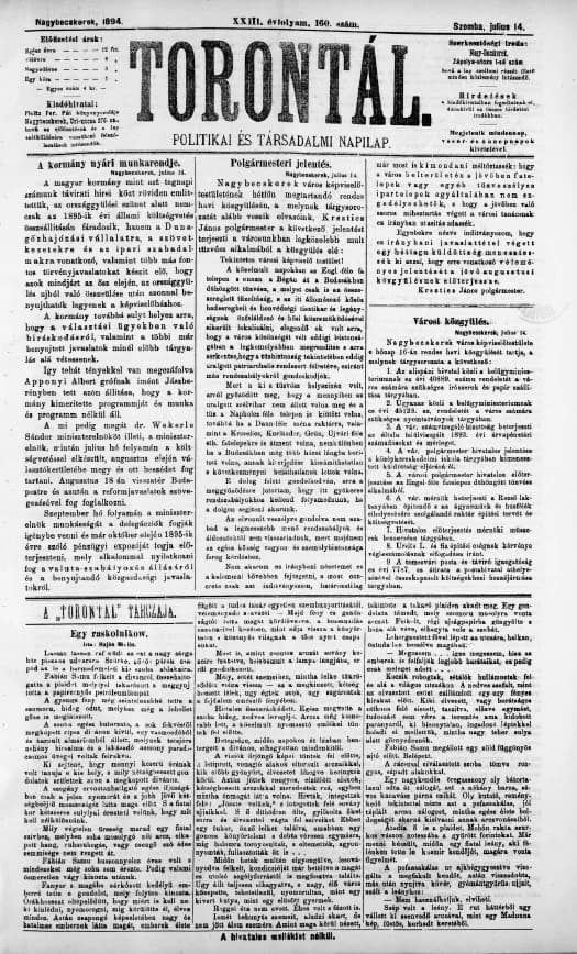 Torontál, 23. évf. 1894. július 14. 160. sz.