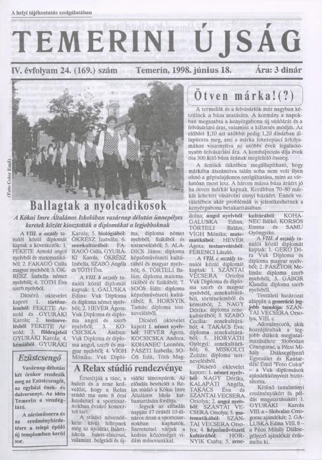 Temerini Újság, 4. évf. 1998. június 18. 24. sz.