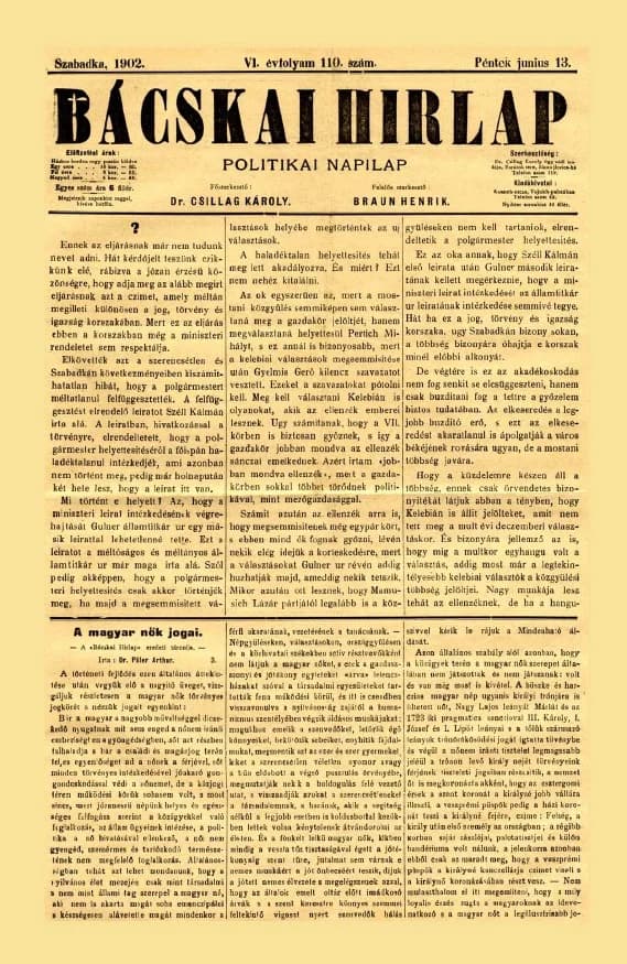 Bácskai Hirlap, 6. évf. 1902. június 13. 110. sz.