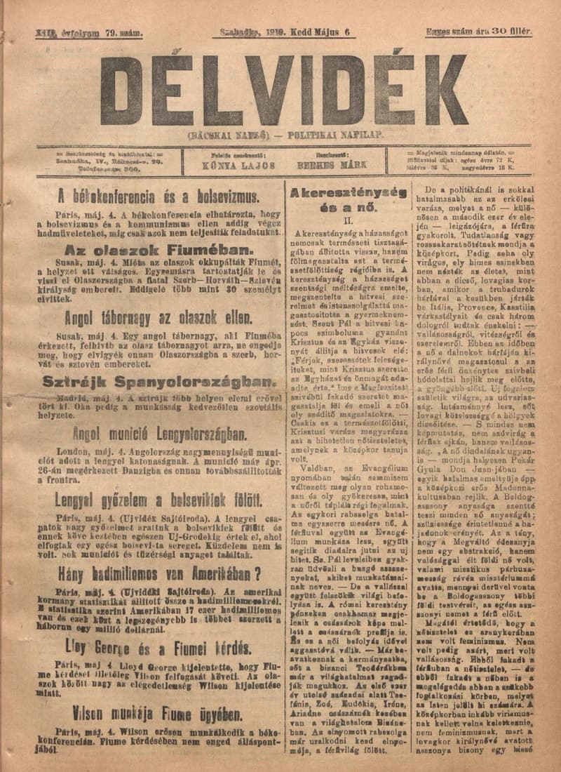 Délvidék, 13. évf. 1919. május 6. 79. sz.