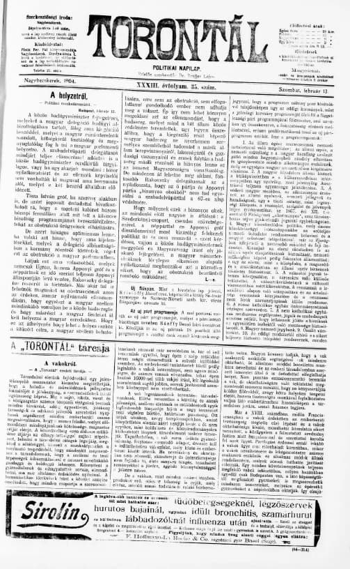 Torontál, 33. évf. 1904. február 13. 35. sz.