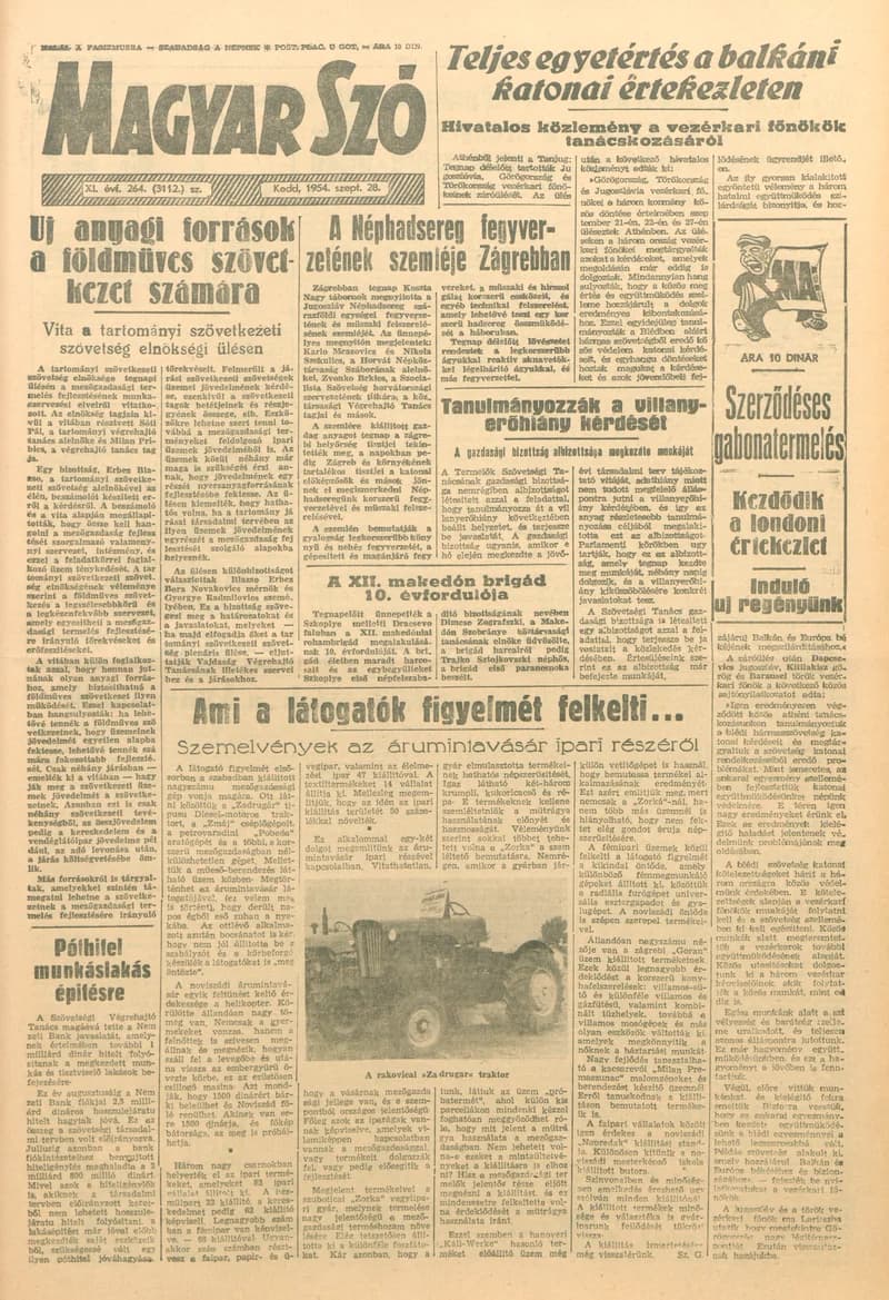 Magyar Szó, 11. évf. 1954. szeptember 28. 264. sz. 1–8. oldal