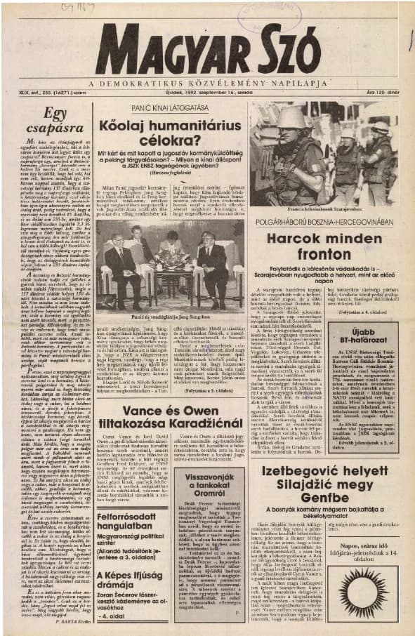 Magyar Szó, 49. évf. 1992. szeptember 16. 255. sz. 1–16. oldal