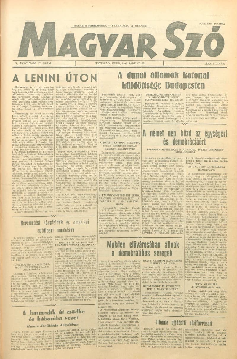 Magyar Szó, 5. évf. 1948. január 20. 17. sz. 1–8. oldal