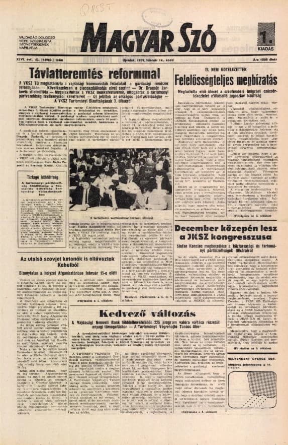 Magyar Szó, 46. évf. 1989. február 14. 42. sz. 1–20. oldal