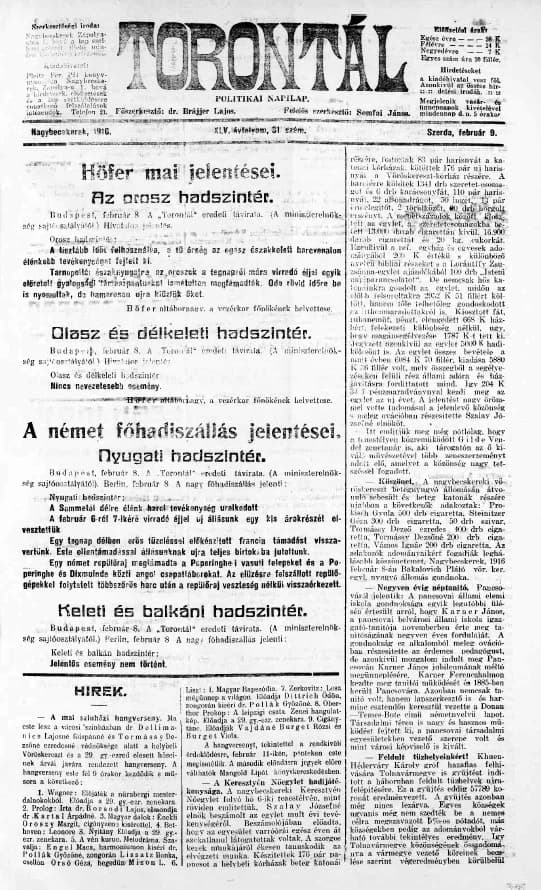 Torontál, 45. évf. 1916. február 9. 31. sz.
