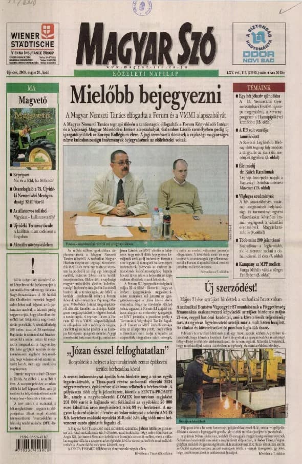 Magyar Szó, 65. évf. 2008. május 20. 113. sz. 1–20. oldal