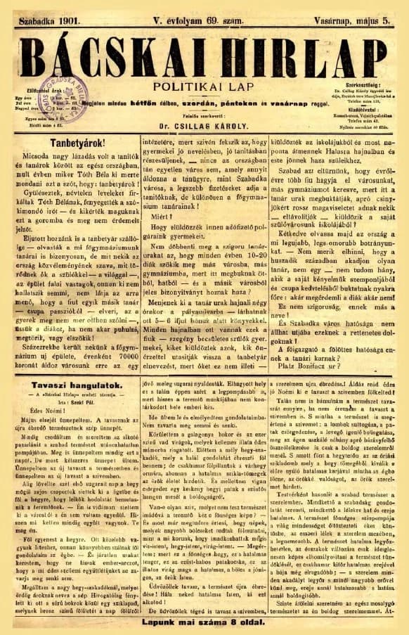 Bácskai Hirlap, 5. évf. 1901. május 5. 69. sz.