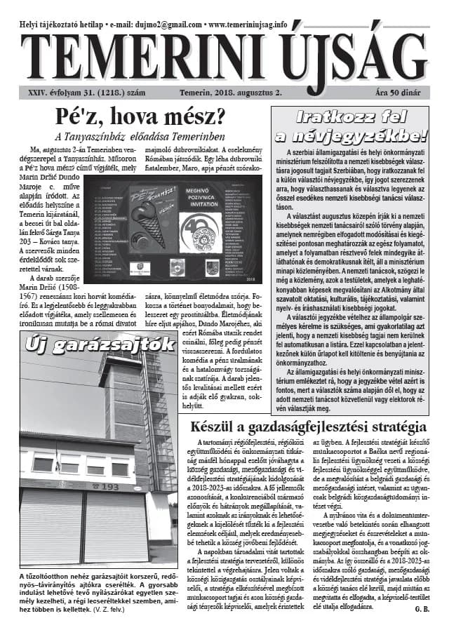 Temerini Újság, 24. évf. 2018. augusztus 2. 31. sz.