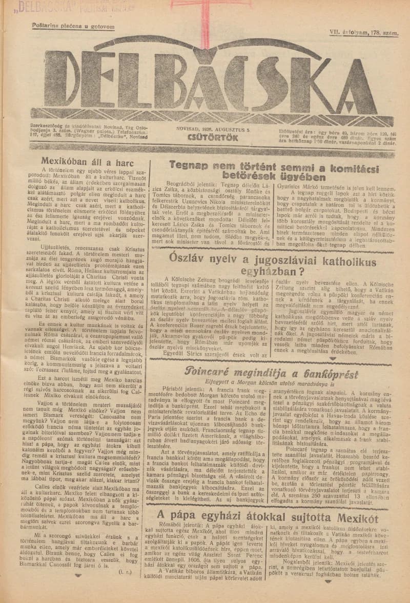 Délbácska, 7. évf. 1926. augusztus 5. 178. sz.