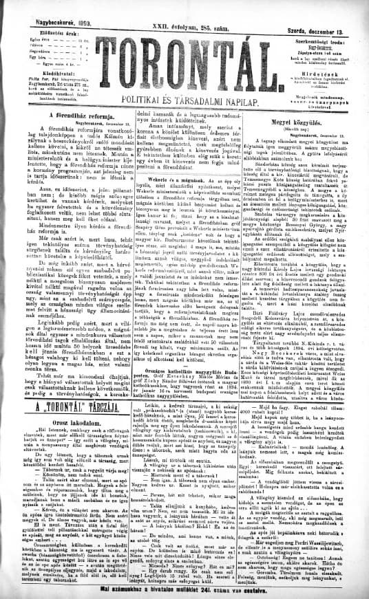 Torontál, 22. évf. 1893. december 13. 285. sz.
