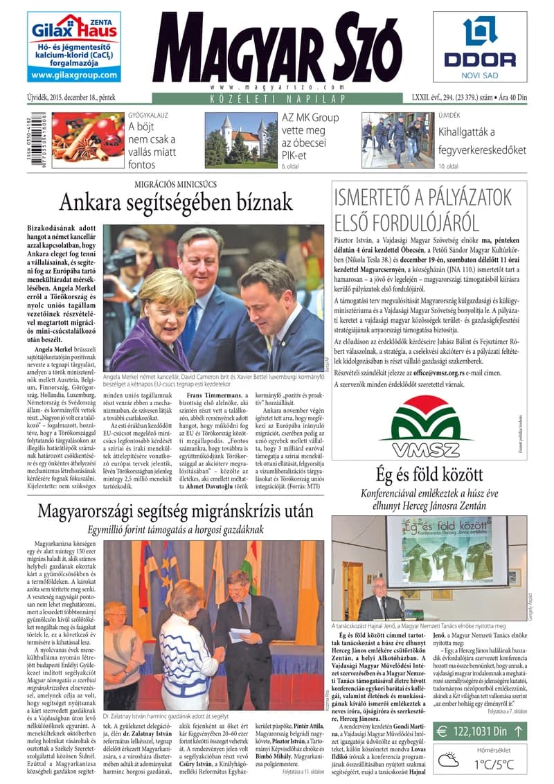 Magyar Szó, 72. évf. 2015. december 18. 294. sz. 1–16. oldal