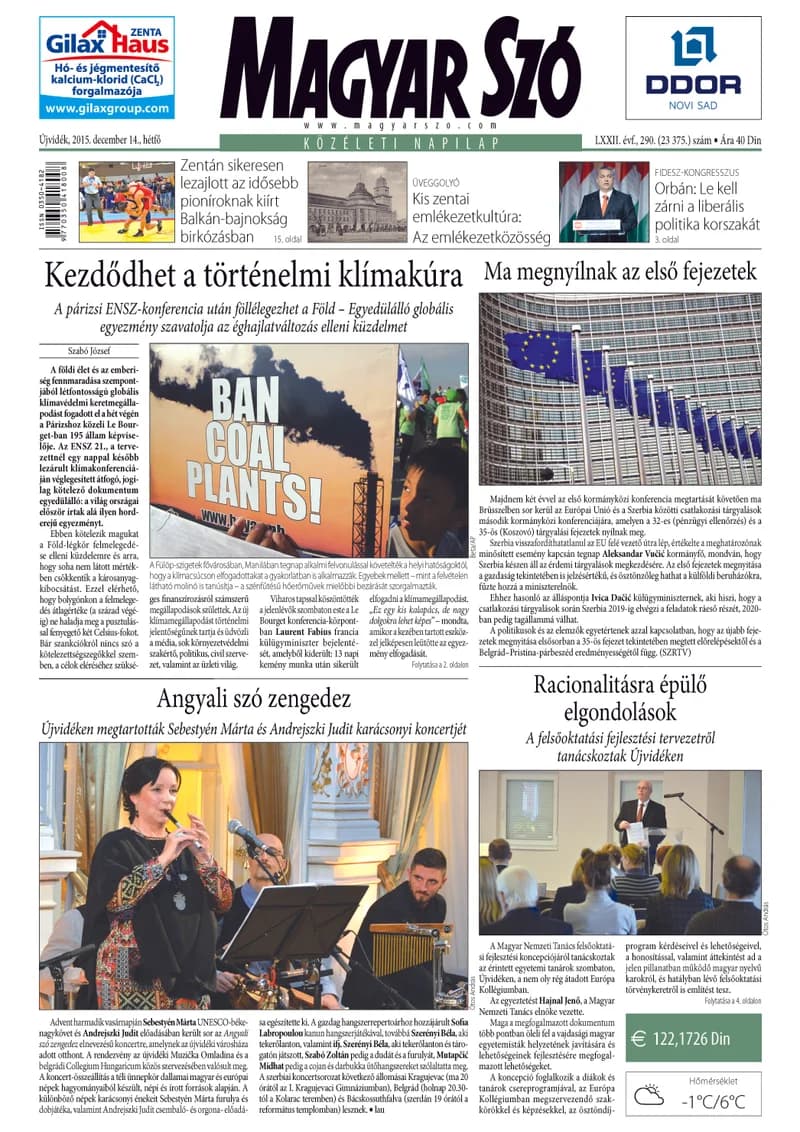 Magyar Szó, 72. évf. 2015. december 14. 290. sz. 1–20. oldal