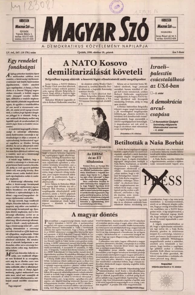 Magyar Szó, 55. évf. 1998. október 16. 247. sz. 1–16. oldal