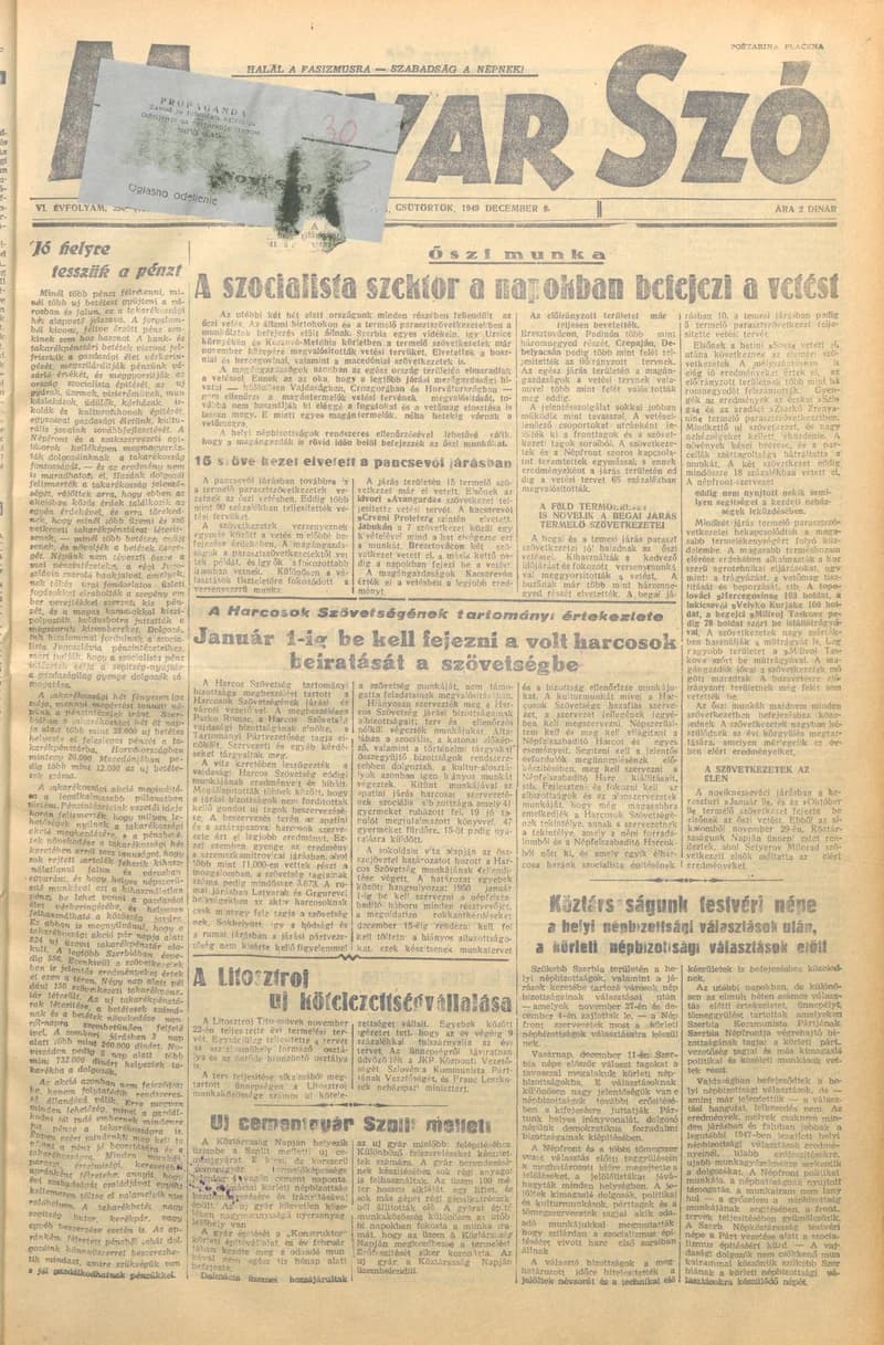 Magyar Szó, 6. évf. 1949. december 8. 290. sz. 1–4. oldal