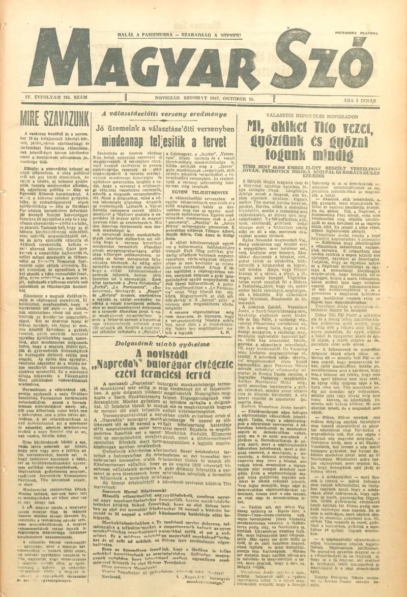 Magyar Szó, 4. évf. 1947. október 25. 261. sz. 1–6. oldal
