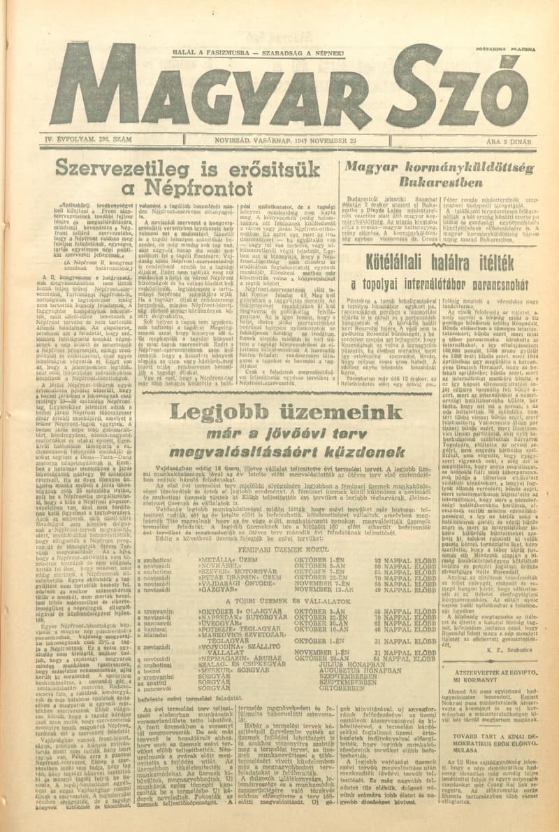 Magyar Szó, 4. évf. 1947. november 23. 286. sz. 1–6. oldal