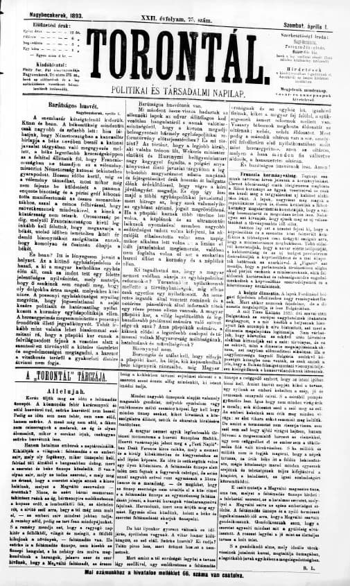 Torontál, 22. évf. 1893. április 1. 75. sz.