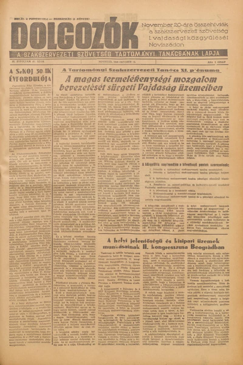 Dolgozók, 3. évf. 1949. október 14. 41. sz.
