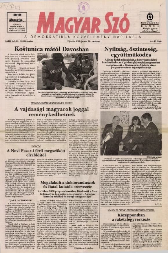 Magyar Szó, 58. évf. 2001. január 28. 22. sz. 1–28. oldal