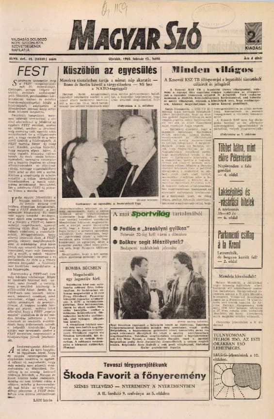 Magyar Szó, 47. évf. 1990. február 12. 41. sz. 1–20. oldal
