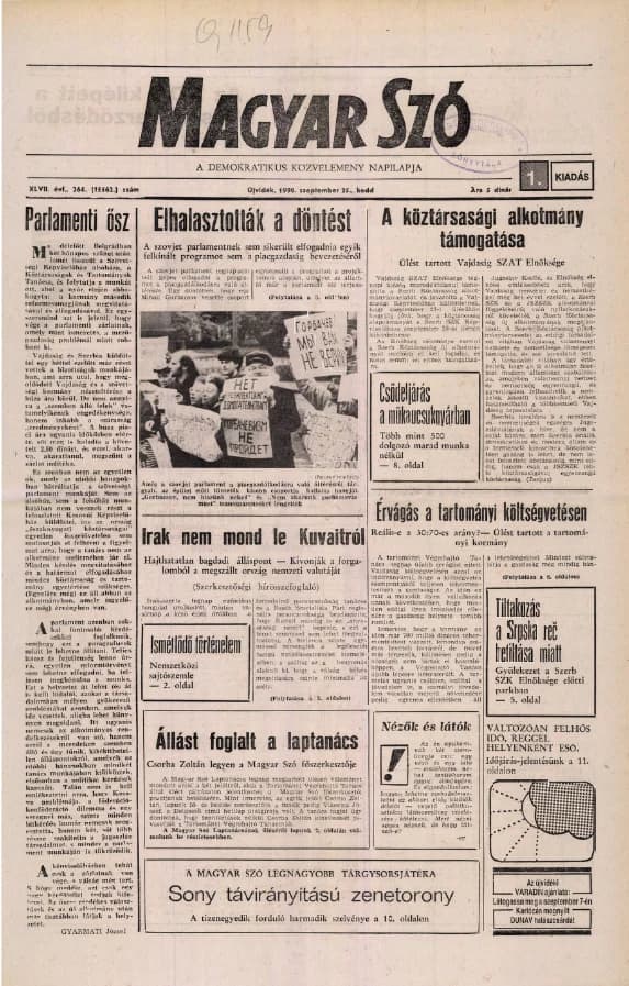 Magyar Szó, 47. évf. 1990. szeptember 25. 264. sz. 1–20. oldal