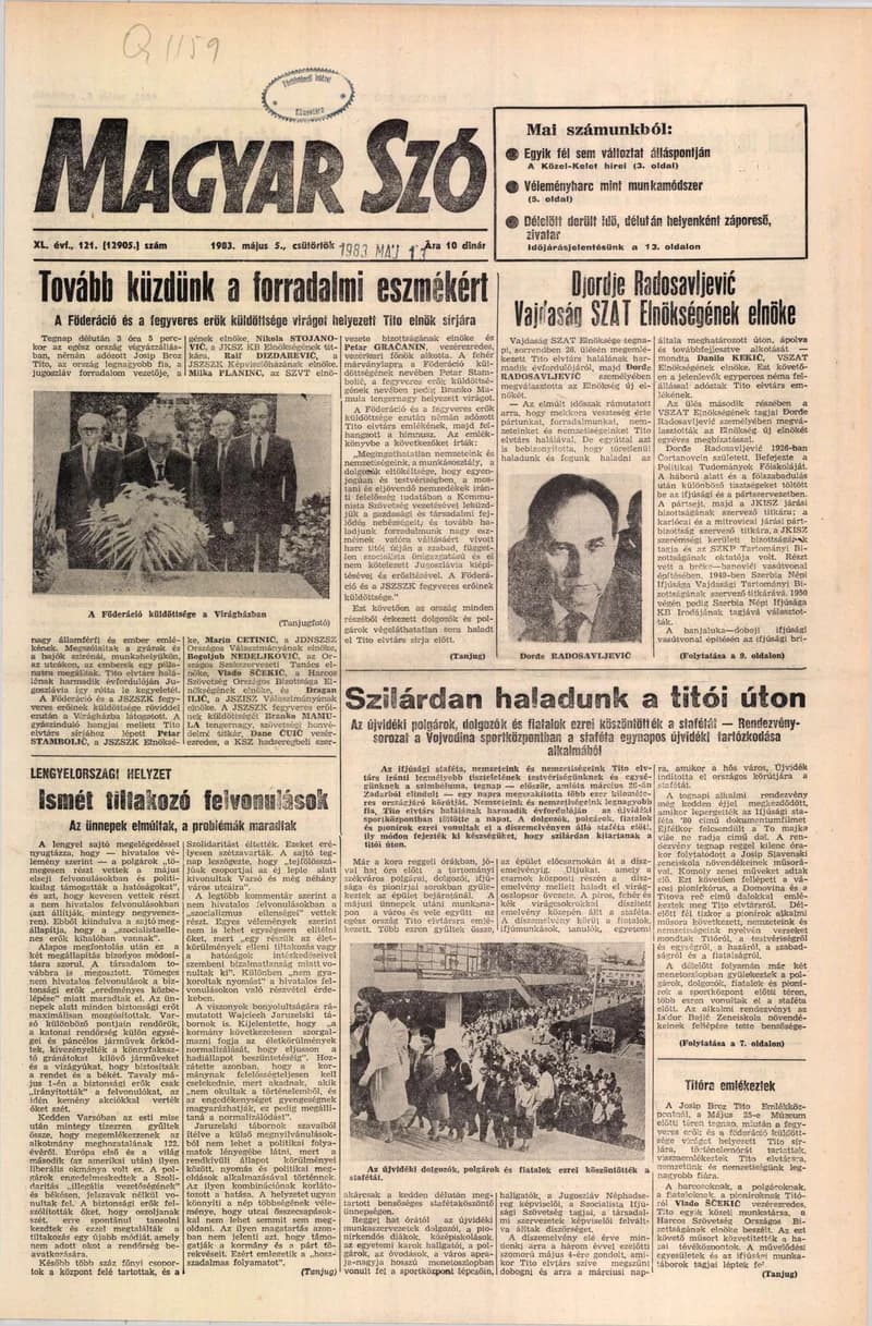 Magyar Szó, 40. évf. 1983. május 5. 121. sz. 1–24. oldal