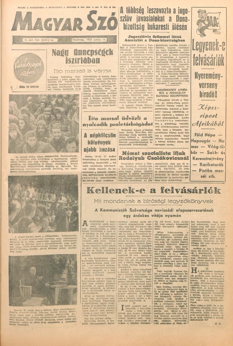 Magyar Szó, 10. évf. 1953. június 14. 162. sz. 1–14. oldal