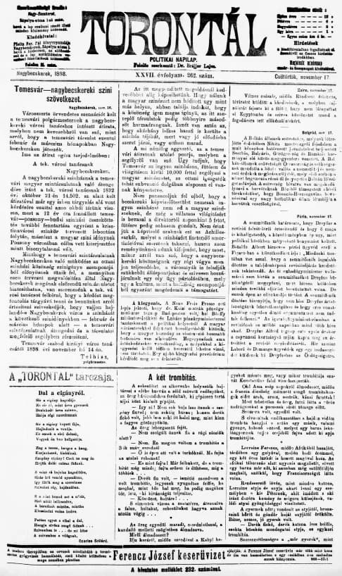 Torontál, 27. évf. 1898. november 17. 262. sz.