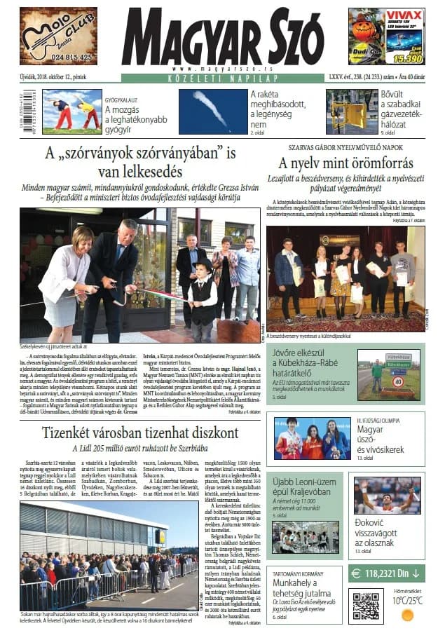 Magyar Szó, 75. évf. 2018. október 12. 238. sz. 1–16. oldal