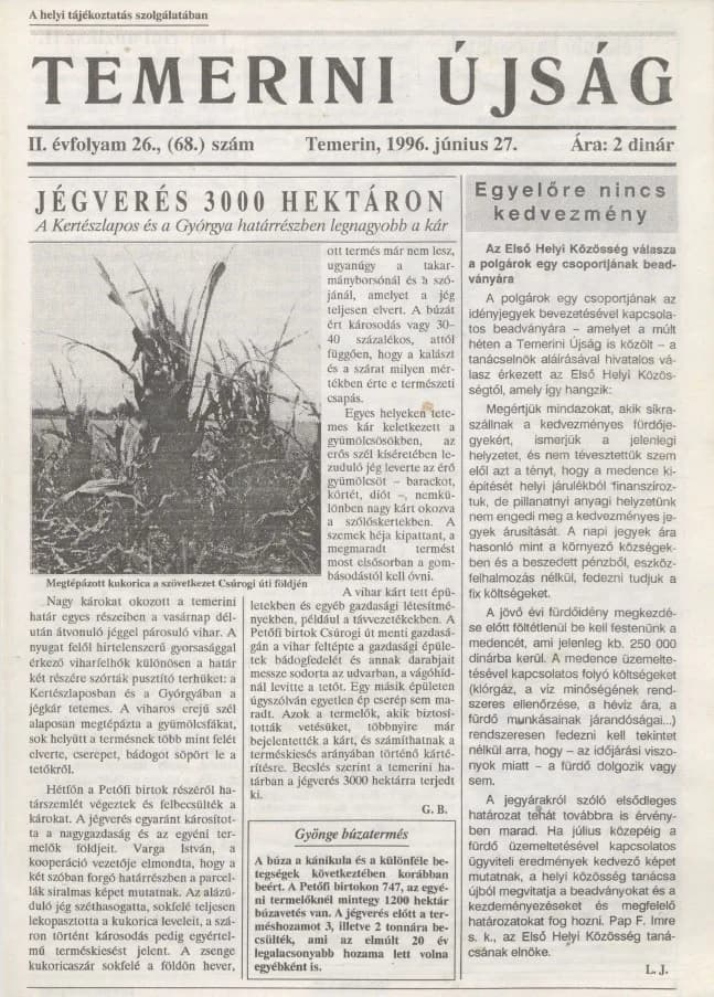 Temerini Újság, 2. évf. 1996. június 27. 26. sz.