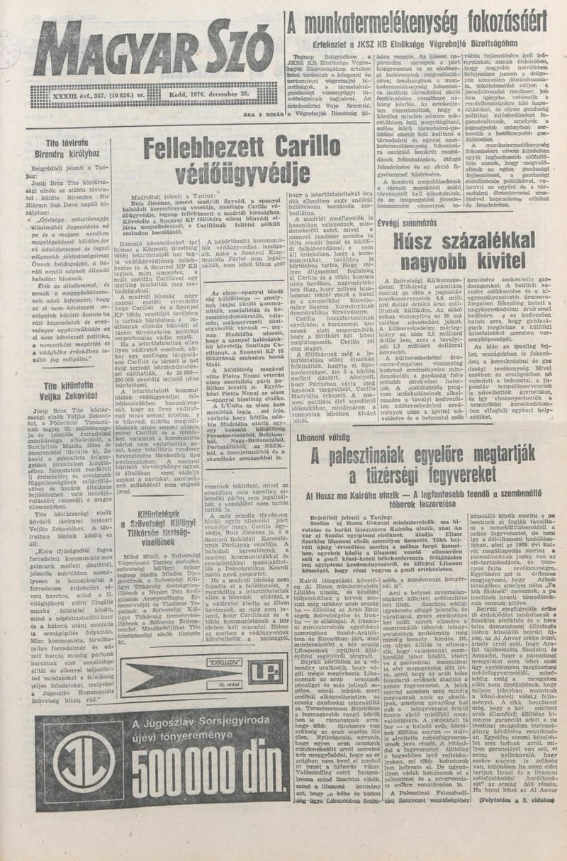 Magyar Szó, 33. évf. 1976. december 28. 357. sz. 1–20. oldal