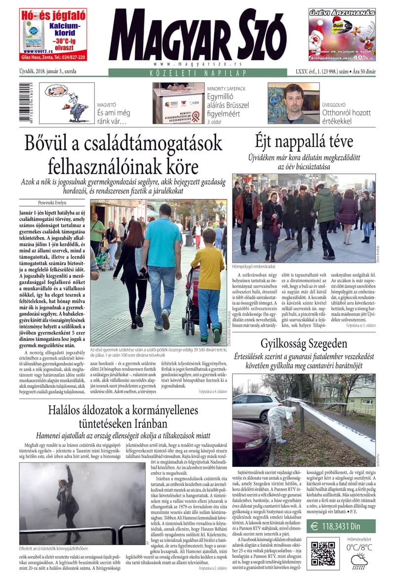 Magyar Szó, 75. évf. 2018. január 3. 1. sz. 1–16. oldal