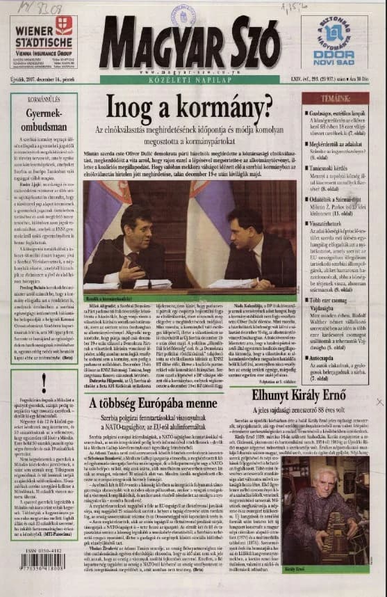 Magyar Szó, 64. évf. 2007. december 14. 293. sz. 1–20. oldal
